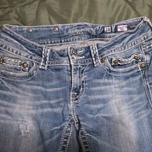 Miss Me Blue Boot Cut Jeans with Classic Fading